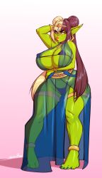 big_breasts bikini black_hair blonde_hair goblin goblin_female green_hair huge_breasts long_hair see-through see-through_clothing svenners svenspronfest thick_thighs two_tone_hair yellow_eyes