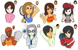 4boys 4girls abby_(wii_sports) arms_behind_head beret black_hair boxer boxing_gloves breasts dummy_girl_(mii) fighting_stance friend_(mii) great_sage guest_f largo_(miitopia) mage matt_(wii_sports) mii mii_brawler miitopia minakami mo-chan momoko nintendo not_porn peace_sign racket sfw sophie_(miitopia) sportswear super_smash_bros. super_smash_bros._ultimate tennis_racket tennis_uniform tomodachi_life turtleneck waving waving_at_viewer wii wii_sports xenondotexe_(artist)