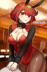 breasts bunnysuit chocojax female female_only latex nintendo pyra red_eyes red_hair solo xenoblade_(series) xenoblade_chronicles_2