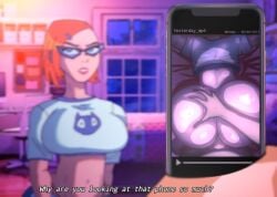 1boy 1girls aged_up ambiguous_penetration ben_10 ben_10_omniverse big_ass bottomless bubble_ass bubble_butt clothed clothed_sex clothing dialogue glasses gwen_tennyson gwen_tennyson_(omniverse) hand_on_ass hand_on_butt holding_phone huge_ass juxtaposition light-skinned_female light-skinned_male looking_at_phone orange_hair phone photo_comparison sex sex_from_behind theodyss