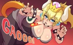 big_breasts blonde_hair bowsette kawa-v large_breasts long_hair mario_(series) new_super_mario_bros._u_deluxe nintendo solo solo_female