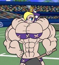 1girls areolae areolae_slip hyper hyper_muscles mario_(series) mario_tennis muscular_female vixylafoen wapeach