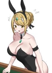 aotsuba blonde_hair breasts bunnysuit female female_only latex mythra nintendo open_mouth solo xenoblade_(series) xenoblade_chronicles_2