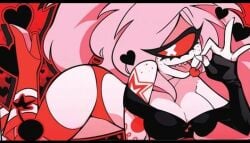 1girls bottom_heavy cherri_bomb_(hazbin_hotel) cherry demon_girl floofy_hair hazbin_hotel hourglass_figure large_breasts laying_on_floor laying_on_stomach red_panties succubus thick_thighs white_body wide_hips