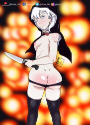 areolae ass backsack blush breasts creepypasta high_heels jeff_the_killer_(ai) kisa_ml knife looking_at_viewer nipples panties panties_down silver_hair smile