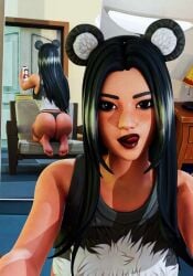 alone ass black_hair feet female fortnite fortnite:_battle_royale mirror panda panda_team_leader selfie tongue_out