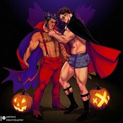 2boys artist_name bara bara_tits barazoku beyondjupiter big_bulge body_hair boxers bulge claws clothing costume cyclops_(x-men) demon facial_hair fangs gay hairy_chest hairy_male halloween halloween_costume holidays huge_bulge human james_howlett julio_leote leg_hair logan_(x-men) male male/male male_nipples male_only manly marvel marvel_comics mature_male muscular_male mutton_chops no_visible_genitalia penis_outline scott_summers sideburns tight_clothing uncensored underwear vampire wolverine_(x-men) x-men yaoi