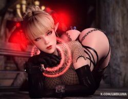 3d ass big_ass blonde_hair demon female hannah_the_succubus horns skyrim succubus thong