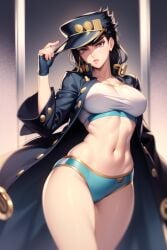 1girls ai_generated artist_request black_hair breasts female female_jotaro hat human jojo's_bizarre_adventure jotaro_kujo light-skinned_female light_skin long_hair medium_breasts pose rule_63 shounen_jump stardust_crusaders