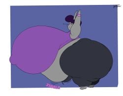 absurd_res anthro ass belly_overhang big_breasts big_butt breasts clothed clothing female hi_res huge_breasts huge_butt humanoid hyper hyper_breasts hyper_butt kantuspaintsinsanity lagomorph leporid lottie_cummins_(thechavicgerman) mammal morbidly_obese nipple_outline obese overweight rabbit solo stretching struggling yoga