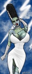 2023 axitrone big_breasts bimbo breasts bride bride_of_frankenstein frankenstein frankenstein's_monster halloween halloween_costume nightmare_waifu public_domain scary zombie zombie_girl