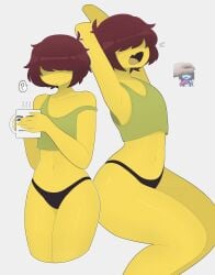 ambiguous_gender ass big_ass big_thighs brown_hair coffee coffee_mug deltarune exqmaster fine_china huge_ass huge_thighs kris_(deltarune) open_mouth panties short_hair tagme thick_hips thick_thighs thighs twink waking_up yellow_body yellow_skin