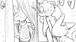 absurd_res ambiguous_gender animal_crossing anthro balls blush bob_(animal_crossing) bodily_fluids caught closed_eyes detailed_background domestic_cat dragonweirdo drooling emanata felid feline felis fellatio fluffy fluffy_tail genitals group hand_on_head hi_res holding_object holding_towel kneeling locker_room male mammal marshal_(animal_crossing) nintendo nude open_mouth oral penile rodent saliva scarf sciurid sex standing sweat sweatdrop tail towel tree_squirrel trio wide_eyed