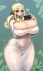 1girls alternate_version_available big_breasts bursting_breasts camera dongtan_lady_(k_pring)_(cosplay) gipehtyboon huge_breasts looking_at_viewer pokemon pokemon_xy solo_female source tagme thick_thighs viola_(pokemon) yboon