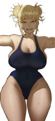 1girls blonde_hair breasts doublehero female highleg_swimsuit himiko_toga hips large_breasts my_hero_academia one-piece_swimsuit swimsuit thick_thighs thighs twin_buns wide_hips