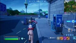 ass_focus big_ass blonde_hair bottomless exposed_ass female female_only fortnite gameplay gameplay_screenshot light_skin nude_mod versa_(fortnite) video_games weapon