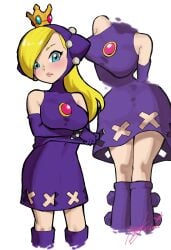 aged_up blonde_hair blue_eyes crown large_breasts mario_(series) mario_tennis purple_dress wapeach yamino_ekakinin