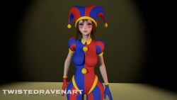 1female 1girls 3d animated breasts clothed clothing female looking_at_viewer mp4 no_sound pomni_(the_amazing_digital_circus) pushing_breasts_up solo tagme the_amazing_digital_circus twistedraven video virt-a-mate winking