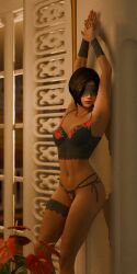 1girls 3d 3d_model 3d_render ada_wong ada_wong_(adriana) armbands arms_up asian asian_female black_hair blindfold cleavage female female_torso fingerless_gloves flower_pattern flowers grabbing_face lace_blindfold leaning_against_wall lingerie looking_at_viewer mature_female posing posing_for_the_viewer resident_evil resident_evil_4 resident_evil_4_remake seductive seductive_look short_hair thigh_strap victoreveryman