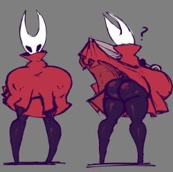 ass backboob bottomless breasts cloak cloak_only female hornet_(hollow_knight) long_legs nipples_visible_through_clothing shirt_lift wolflance