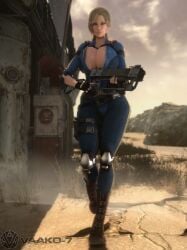 1girls 3d 3d_(artwork) alternate_breast_size alternate_hairstyle bethesda_softworks blonde_hair bodysuit breasts_bigger_than_head breasts_bigger_than_torso brown_eyes bulletstorm cleavage clothed clothed_female clothing computer electronics epic_games fallout female female_only female_solo fingerless_gloves footwear gigantic_breasts gloves gun holding_gun holding_object holding_weapon hourglass_figure huge_breasts human human_female human_only open_bodysuit open_clothes people_can_fly pip-boy ponytail slim_waist solo solo_female thick_thighs thighs trishka_novak vaako vault_suit watermark weapon wide_hips wristwear