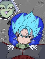 1futa 1girls balls big_breasts big_penis blush breasts clothed clothing deepthroat dilated_pupils dragon_ball dragon_ball_super drooling erection fellatio female female_focus fusion futa_on_female futanari gagging gagging_noise gawking green_penis green_skin high-angle_view human humanoid humanoid_penis light-skinned_female light_skin lips mostly_clothed oral penis potara_earrings purple_lipstick rule_63 sex skurigami slurping super_saiyan_blue vegito zamasu