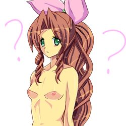 aerith_gainsborough brown_hair female female_only final_fantasy final_fantasy_vii flat_chest green_eyes hair_ribbon human lowres nude ribbon sephimoe small_breasts smooth_skin solo