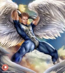 abs actor angel_(x-men) arms_behind_head biceps bulge carlos_gzz celebrity in_character looking_at_viewer male male_only marvel muscles muscular muscular_male pecs ryan_phillippe warren_worthington x-men