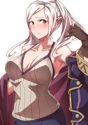 1girls alternate_breast_size armpit big_breasts breasts cleavage female female_only fire_emblem fire_emblem_awakening grey_hair large_breasts nintendo robin_(fire_emblem) robin_(fire_emblem)_(female) shorts solo thighs to_(tototo_tk) twintails white_hair yellow_eyes