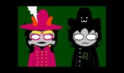 2d 2girls animated arts_dingus blush bouncing_breasts breasts feferi_peixes female glasses homestuck horns meme mp4 multiple_girls music nepeta_leijon sound tagme troll video