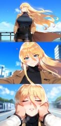 ai_generated azur_lane bismarck_(azur_lane) blonde_hair blue_eyes close-up closed_eyes clothed_female cute henrik_n huge_breasts kissing kissing light-skinned_female light-skinned_male massive_breasts novelai pov pov_eye_contact pov_kiss skirt thiccwithaq_(ai_style) voluptuous voluptuous_female wholesome wide_hips