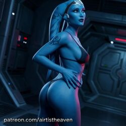 ai_generated airtist alien alien/human alien_girl alien_humanoid animated athletic bikini bikini_bottom bikini_top blue_body blue_eyes bra close-up close_up closeup female female_only fit high_resolution highres jedi looking_at_viewer looking_back panties patreon star_wars star_wars:_the_old_republic tagme thong underwear vette video