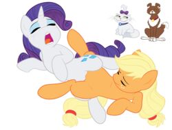 2d applejack_(mlp) canine cutie_mark equine feline female feral friendship_is_magic fur hasbro horn horse megasweet my_little_pony no_penetration opalescence_(mlp) pony quadruped rarity_(mlp) sex tail unicorn white_background white_fur winona_(mlp) yuri