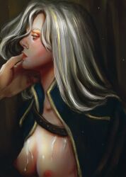 1girls blizzard_entertainment blonde_hair cum cum_on_breasts human human_(world_of_warcraft) j-likes-to-draw jaina_proudmoore light-skinned_female light_skin multicolored_hair warcraft white_hair world_of_warcraft