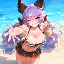 1girls ai_generated big_breasts from_above granblue_fantasy ldoe_art looking_at_viewer pale-skinned_female pale_skin pov purple_hair satyr_(granblue_fantasy) solo thiccwithaq_(ai_style) twintails