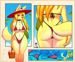 1girls anthro ass beach bikini boobs breasts butt covering covering_breasts covering_crotch female female_focus female_only furry galajo pokadots polka_dot polka_dot_bikini sarah_(galajo) tagme tail thighs tits