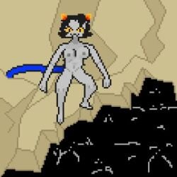 :3 animated blush cat_tail female female_focus female_only fingering_self gray_body grey_skin groping_breasts groping_self homestuck horns masturbation nepeta_leijon nude nude_female pixel_animation pussy sinking solo solo_female sound tagme tail tar tar_pit troll video yakuman_player_(artist)