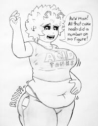 1girls big_breasts blush boku_no_hero_academia chubby colorless fat_ass female female_only horns jeans love_handles mina_ashido monochrome muffin_top my_hero_academia navel ronic_lagann short_hair sketch superheroine text tight_clothing torn_clothes uncolored wardrobe_malfunction weight_conscious weight_gain