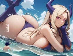 1girls ai_generated ass ass_expansion ass_focus beach bikini blonde_hair boku_no_hero_academia booty giantess giantess_growth growth huge_ass huge_breasts micro_bikini milf mount_lady my_hero_academia ocean purple_eyes size_difference swimsuit thick_thighs wardrobe_malfunction wide_hips yuu_takeyama