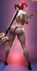 1girls 3d 3d_(artwork) ass back_view batman_(series) big_ass big_butt bikini clussy curvaceous curvy curvy_female curvy_figure dc dc_comics female female_only gloves harley_quinn harley_quinn_(classic) high_heels hourglass_figure large_ass legs light-skinned_female light_skin low_res lowres mallet rear_view slim_waist smitty34 solo thick_thighs thighs thong