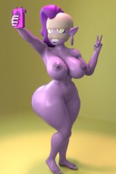 1girls 3d ass big_ass big_breasts boots brawl_stars breasts casual completely_nude completely_nude_female electronics emz_(brawl_stars) female mrvector_3d naked naked_female phone purple_skin solo solo_female supercell