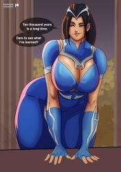 1female 1girl 1girls asian asian_female big_breasts black_hair breasts busty cleavage colacat95 edenian female female_focus female_only kitana kitana_(new_era) mortal_kombat mortal_kombat_1_(2023) outworlder princess smile solo solo_focus