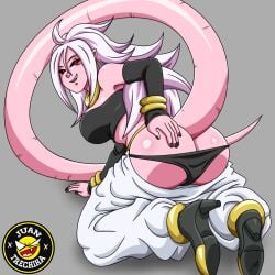 android_21 android_21_(evil) android_girl ass ass_focus back_view dragon_ball dragon_ball_fighterz dragon_ball_z female female_only juantrechiha majin majin_android_21 only_female panties pervert pink_body pink_hair pink_nose pink_skin red_eyes smile solo solo_female tail white_hair