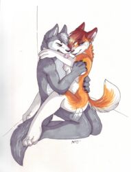 2011 anthro breasts canine celestialwolfen closed_eyes female fur furry husky licking male nude orange sex straight tongue