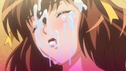 after_sex animated brown_hair cum cum_explosion ejaculation facial hhh_triple_ecchi konami_(hhh) lowres open_mouth