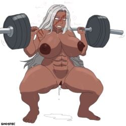 abs brain_drain brainwashing breasts color danganronpa danganronpa:_trigger_happy_havoc dark_skin dialogue drool drooling exercise feet female female_only ghostec gym happy huge_breasts huge_nipples hypnosis long_hair mind_control muscle_girl muscular muscular_female naked naked_female nipples nude nude_female oogami_sakura puddle purple_eyes pussy pussy_juice pussy_juice_drip simple_background smile spread_legs standing sweat sweating text weightlifting white_hair