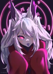 dya_rikku_(vtuber) face_markings female fox_ears red_eyes skin_tight virtual_youtuber vyugen white_hair