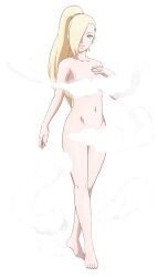 1girls absurdres barefoot blonde_hair blue_eyes boruto:_naruto_next_generations breasts censored_nipples cleavage collarbone completely_nude convenient_censoring full_body hair_ornament hair_over_one_eye hairclip hand_on_own_breast highres ino_yamanaka legs long_hair looking_at_viewer mature mature_female medium_breasts milf naruto naruto_(series) nude smile thighs toadd95