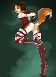 anthro breasts brown_eyes brown_hair canine female fur furry hair kavi looking_back necklace pussy running skimpy solo thief