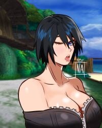 0_naiko_0 1girls big_breasts black_hair blue_eyes breasts disney female female_only final_fantasy kingdom_hearts short_hair tongue tongue_out xion